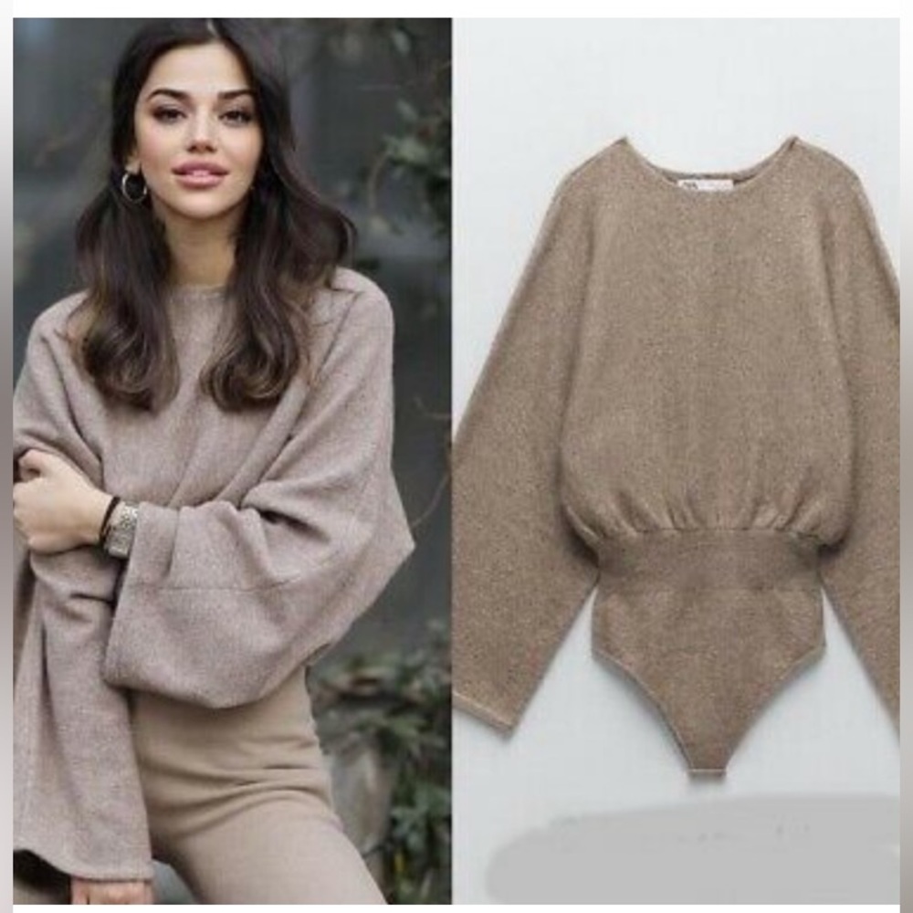 Zara Beige/Taupe Long-Sleeve Bodysuit